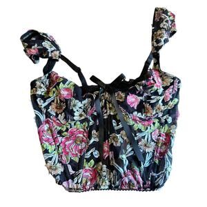 Victoria's Secret Dream Angels black floral embroidered unlined corset 32C NWOT